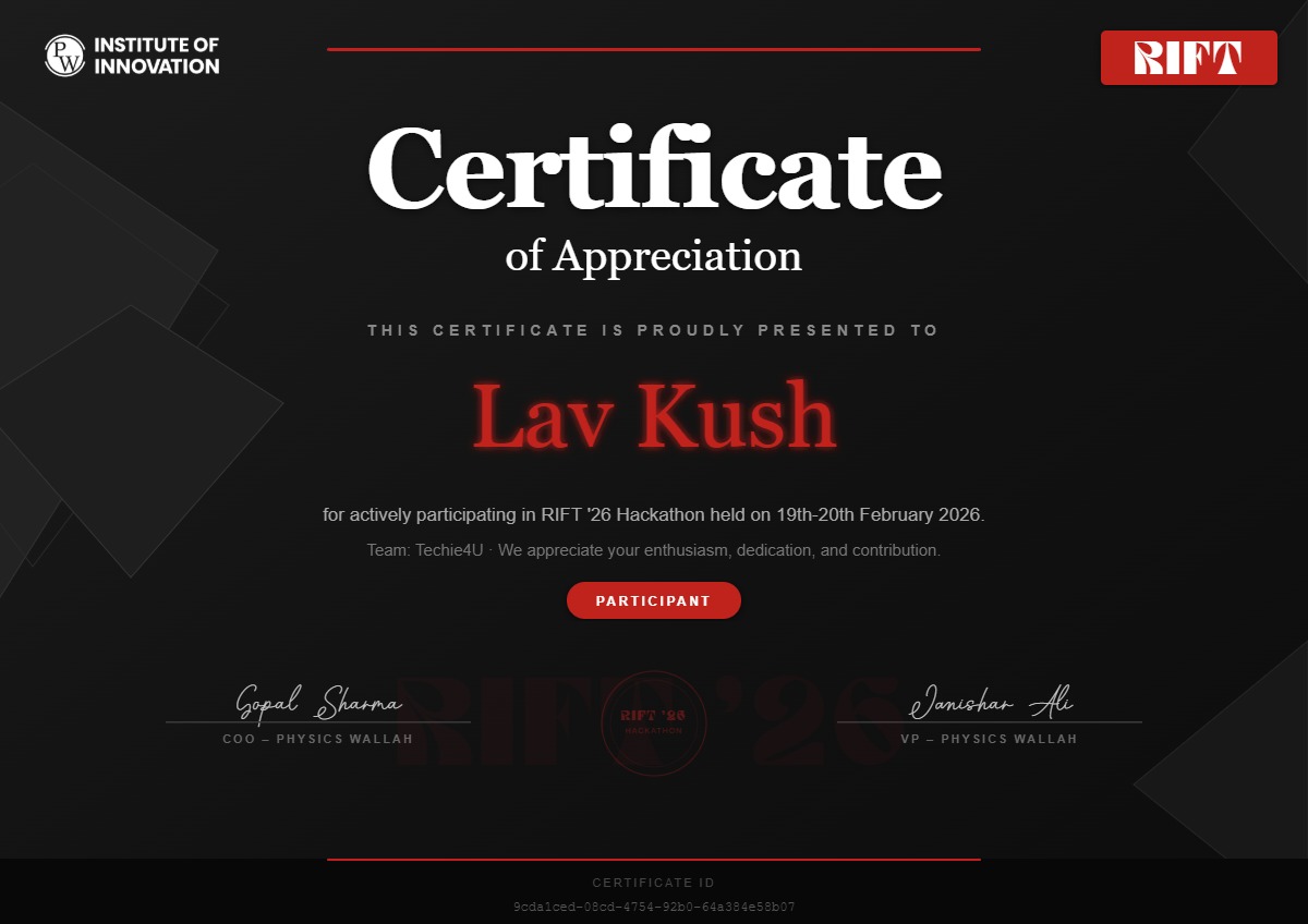 RIFT 26 Hackathon certificate
